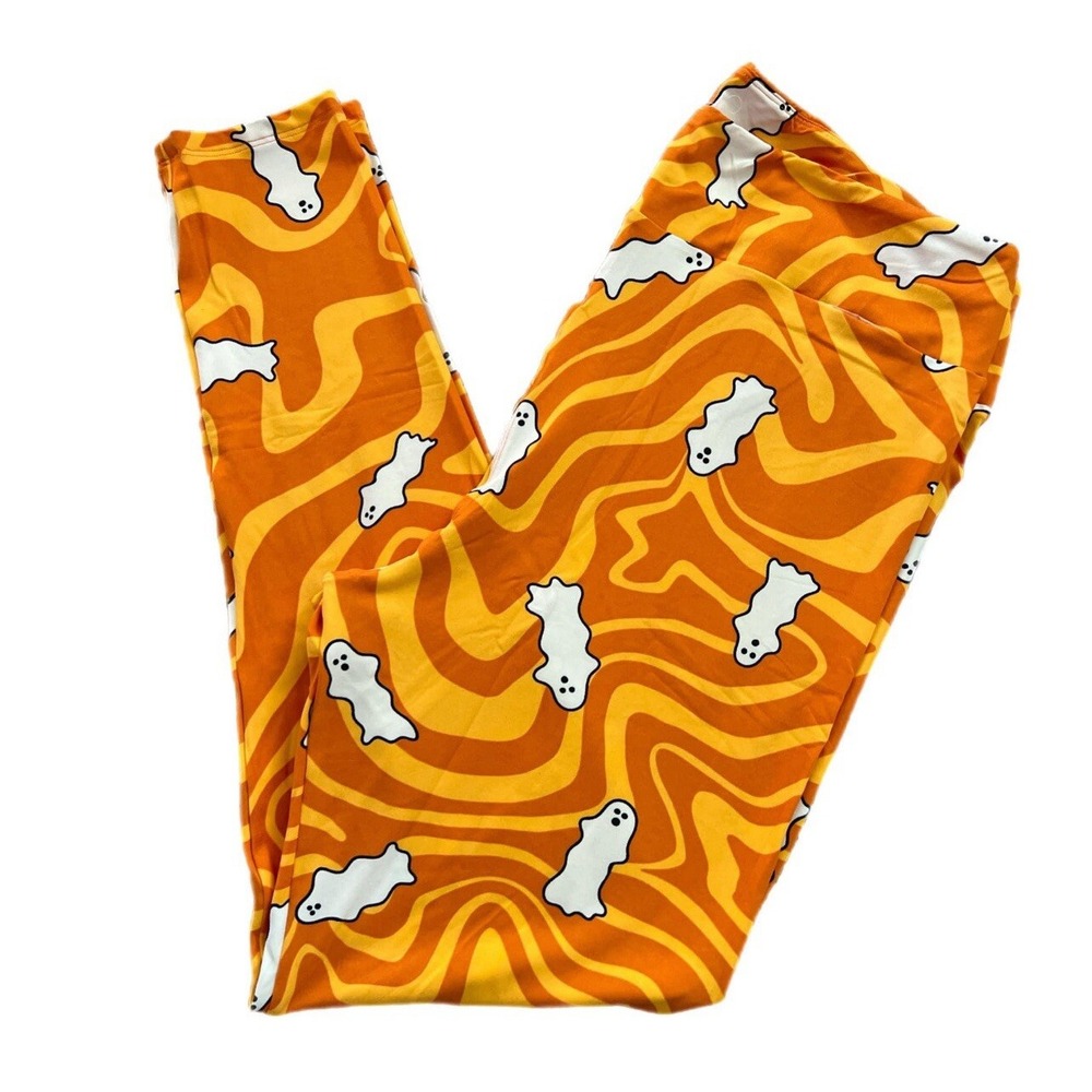 TC2 Lularoe Leggings Halloween Ghost On Orange Swirl Print  Fits 18/24